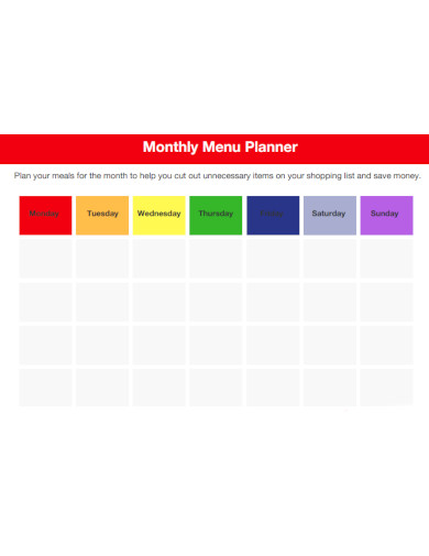 monthly menu planner
