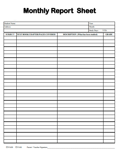 monthly report sheet