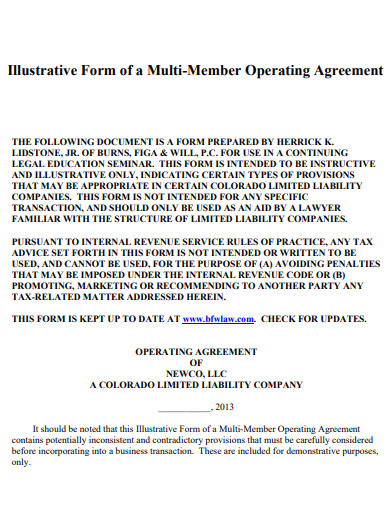 multi member llc operating agreement form