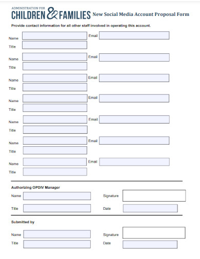 new social media account proposal form
