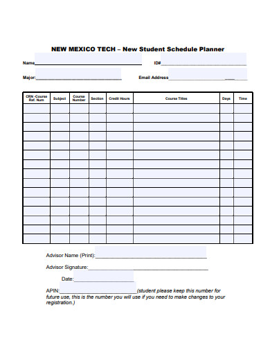 new student schedule planner