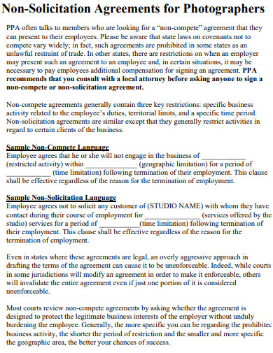non solicitation agreements for photographers 