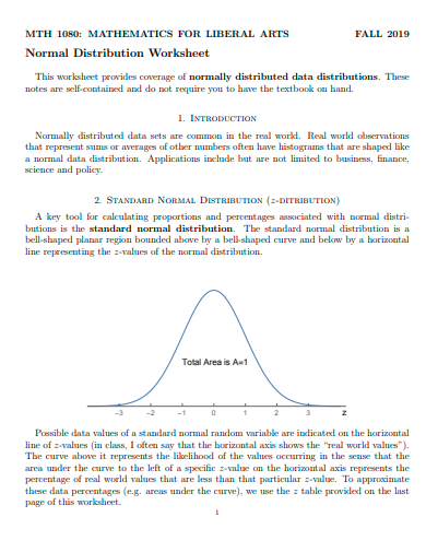 normal distribution worksheet