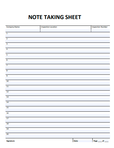 note taking sheet