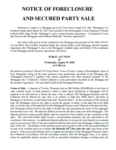 notice of foreclosure and secured party sale