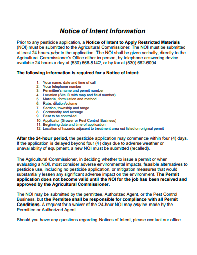 notice of intent information