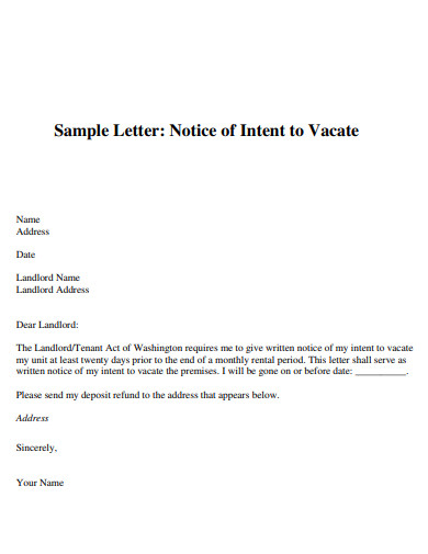 notice of intent to vacate cover letter