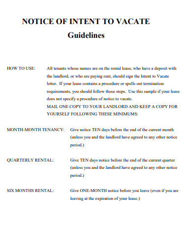 notice of intent to vacate guidelines