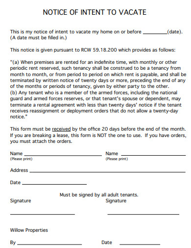notice of intent to vacate template