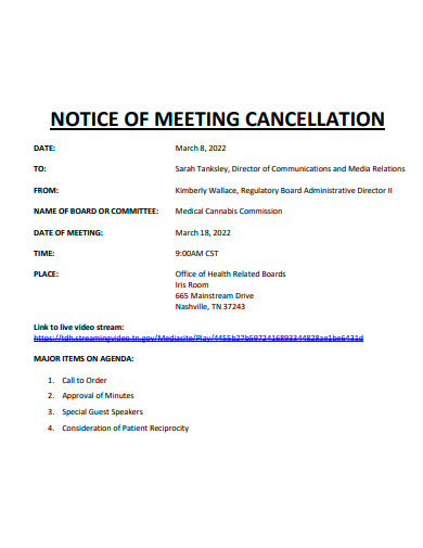 notice of meeting cancellation