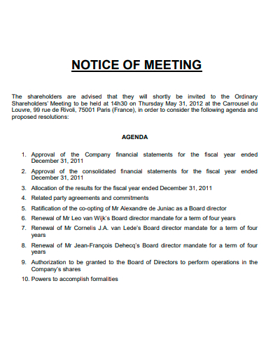 notice of meeting template