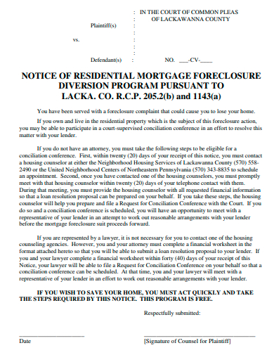 notice of residential mortgage foreclosure