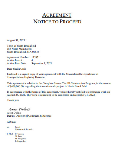 notice to proceed agreement