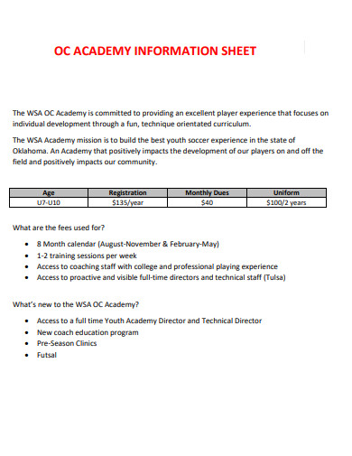 oc academy information sheet
