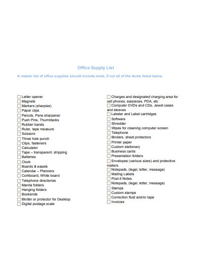 office supply list