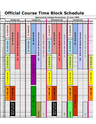 official course time block schedule