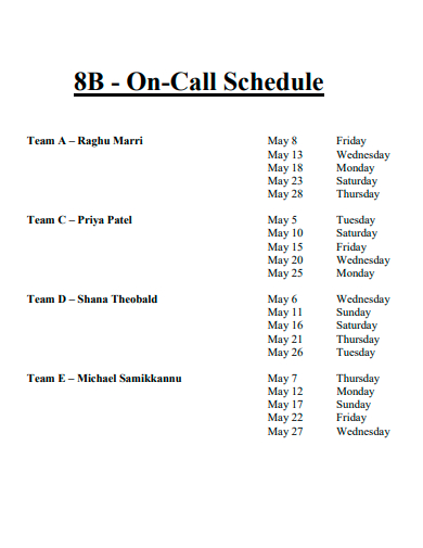 on call schedule in pdf