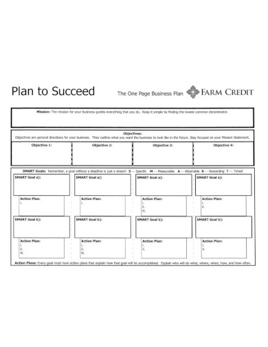 one page business plan outline