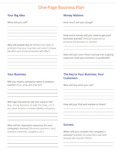 one page business plan template 
