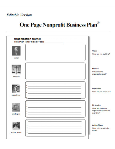 one page nonprofit business plan