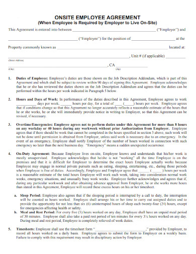 onsite employee agreement template