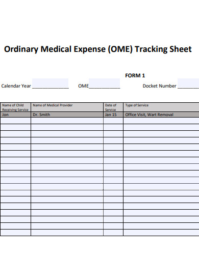 ordinary medical expenses sheet 