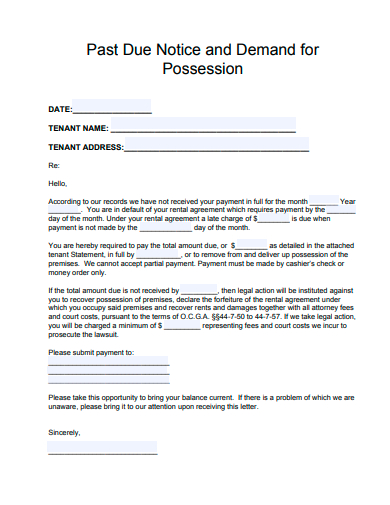 past due notice and demand for possession