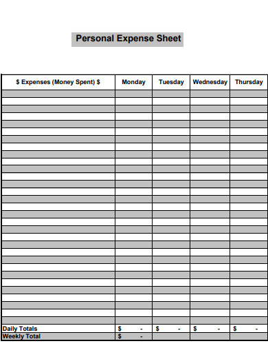 personal expenses sheet 