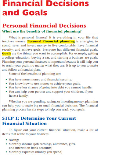 personal financial plan