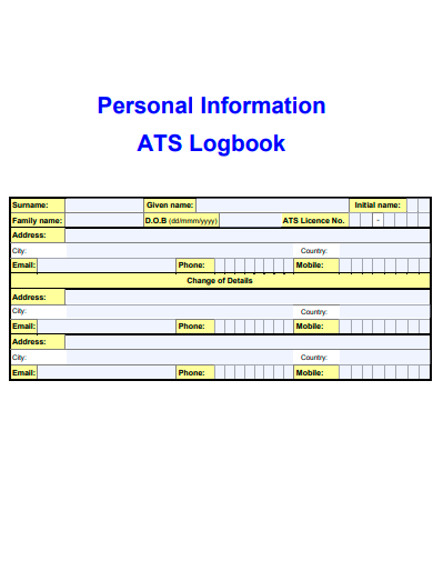 personal information log book