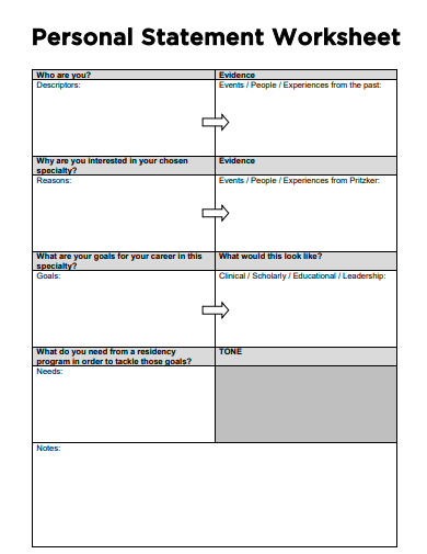 personal statement worksheet