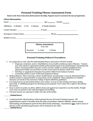 personal training fitness assessment form