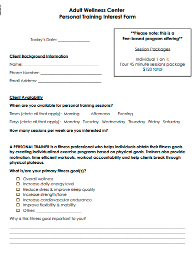 personal training interest form