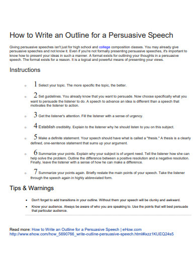 persuasive speech outline instructions