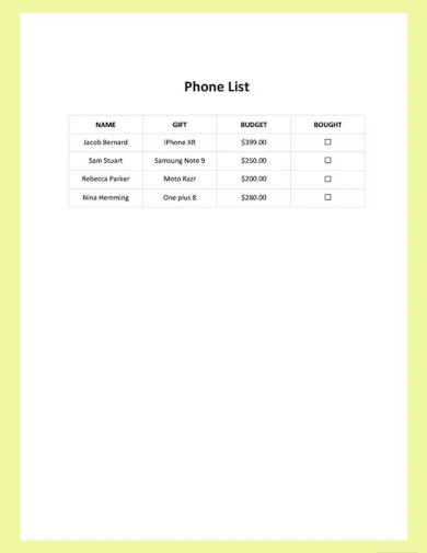 phone list
