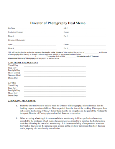 photography deal memo