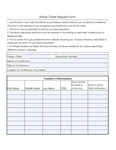 plane airline ticket request form