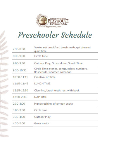 playhouse preschool schedule
