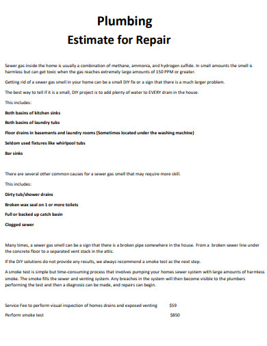 plumbing estimate for repair