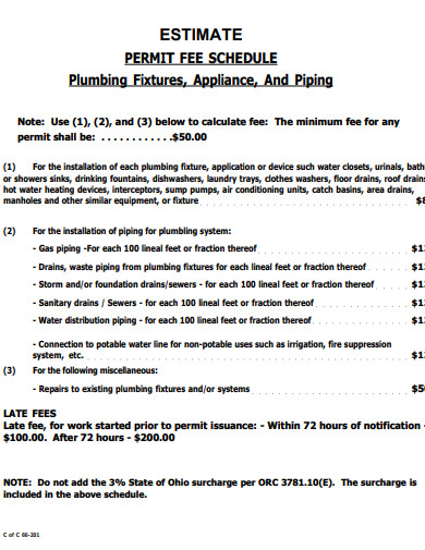 plumbing permit fee estimate