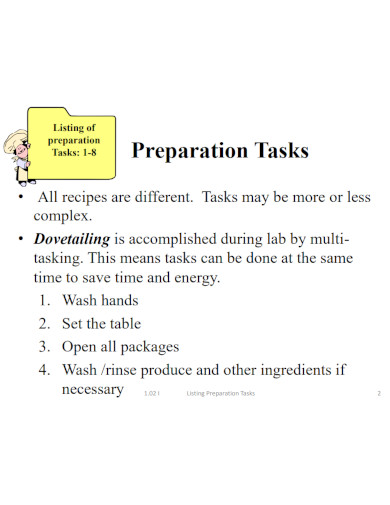 preparation tasks list