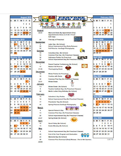 preschool schedule district calendar template