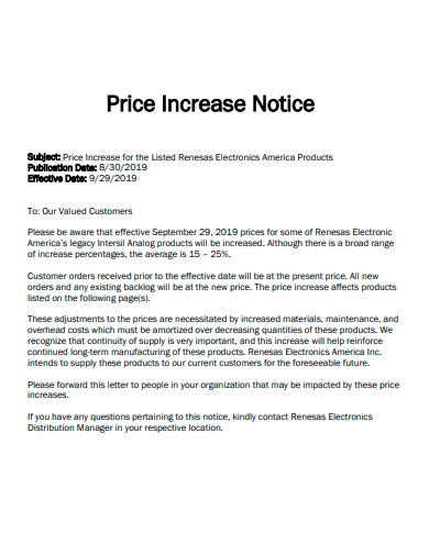 price increase notice example