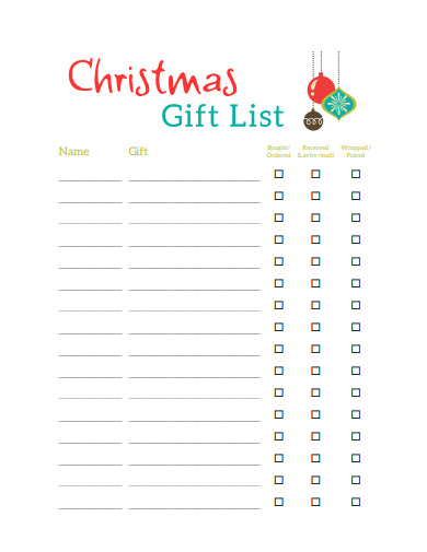 printable christmas gift list