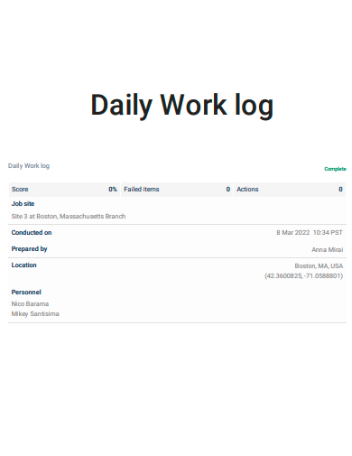 printable daily work log