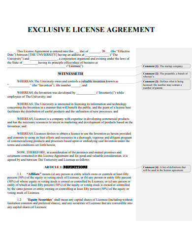 printable exclusive license agreement
