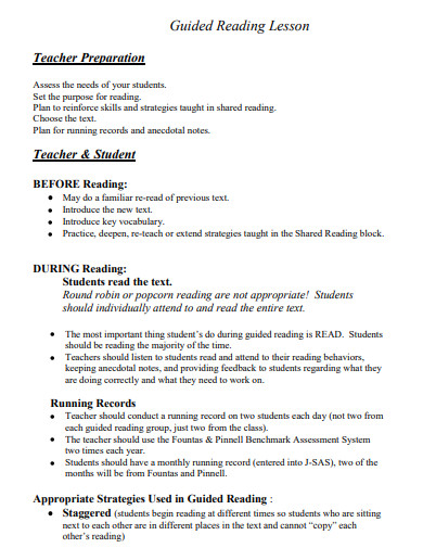printable guided reading lesson plan