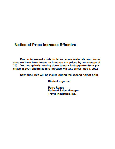 printable notice of price increase