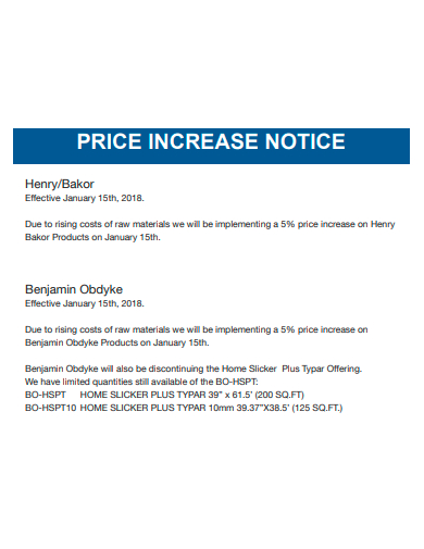 printable price increase notice
