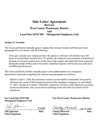 printable side letter agreement